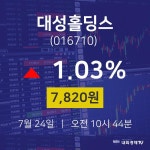 7월 24일 대성홀딩스 주식그래프 7820원  1.03%