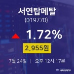 7월 24일 서연탑메탈 주식증권 1.72% 2955원 