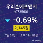 투자주식 우리손에프앤지 주가 24일  현재 2145원 