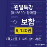 [특징주 주가정보] 7월 24일 원일특강 9120원으로 장 마감