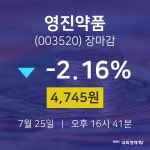 [인기종목 주가정보] 7월 25일 영진약품 4745원으로 장 마감