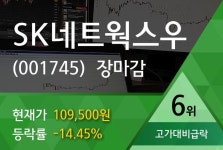 [특징주] SK네트웍스우, 장중 고가 13만1500원 기록 후 10만9500원 하락 마감
