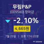 [특징주 주가정보]  25일 무림P&P 마감증시 4665원...