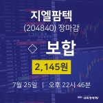 [특징주 주가정보]  25일 지엘팜텍 마감증시 2145원...