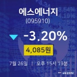 배당주식 에스에너지 주가 26일  현재 4085원 
