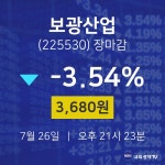 [특징주분석 주가정보] 7월 26일 보광산업 3680원으로 장 마감