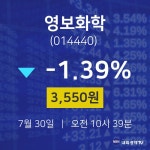 7월 30일 영보화학 증권플러스 3550원  -1.39%