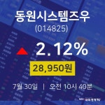 배당주식 동원시스템즈우 주가 30일  현재 28950원 