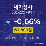 [특징주분석 주가정보] 8월 1일 세기상사 60600원으로 장 마감