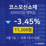 [특징주분석 주가정보] 8월 1일 코스모신소재 11200원으로 장 마감