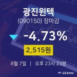 [특징주분석 종목정보] 8월 7일 광진윈텍 2515원으로 장 마감