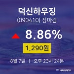 [특징주 매매동향]  7일 덕신하우징 마감증시 1290원...