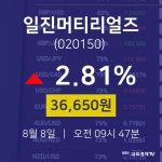 오늘주식시장 일진머티리얼즈 주가 8일  현재 36650원 