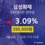[특징주 주가정보] 8월 8일 삼성화재 250000원으로 장 마감