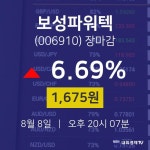 [특징주분석 종목정보]  8일 보성파워텍 마감증시 1675원...