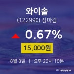 [특징주분석 종목정보] 8월 8일 와이솔 15000원으로 장 마감