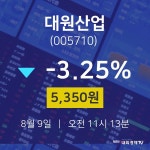 오늘주식 대원산업 주가 9일  현재 5350원 