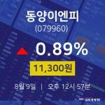 오늘주식시장 동양이엔피 주가 9일  현재 11300원 