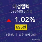 [상장주 주식시세] 8월 9일 대성엘텍 695원으로 장 마감