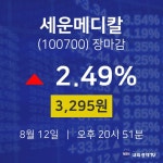 [특징주분석 종목정보]  12일 세운메디칼 마감증시 3295원...