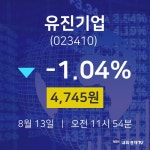 8월 13일 유진기업 주식주가 -1.04% 4745원 
