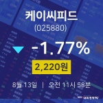 오늘주식시세 케이씨피드 주가 13일  현재 2220원 