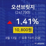 주식시세현황 오션브릿지 주가 13일  현재 10800원 