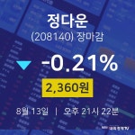 [특징주분석 주가정보] 8월 13일 정다운 2360원으로 장 마감