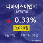 디바이스이엔지증권주식  14일  현재 9020원 