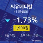 주식추천주 씨유메디칼 주가 16일  현재 1990원 