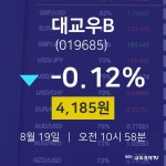 오늘주식시장 대교우B 주가 19일  현재 4185원 