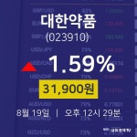 주식주가 대한약품 주가 19일  현재 31900원 
