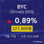 [인기주분석 종목정보] 8월 19일 BYC 227000원으로 장 마감
