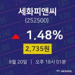 주식종목 세화피앤씨 주가 20일  현재 2735원 