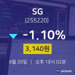 8월 20일 SG 투자주식 -1.10% 3140원 