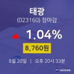 [특징주 매매동향] 8월 20일 태광 8760원으로 장 마감