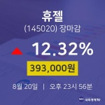 [특징주분석 주가정보] 8월 20일 휴젤 393000원으로 장 마감