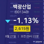 주식주가 백광산업 주가 21일  현재 2615원 