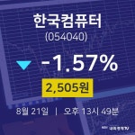 8월 21일 한국컴퓨터 증권투자 2505원  -1.57%