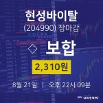 [특징주분석 매매동향]  21일 현성바이탈 마감증시 2310원...