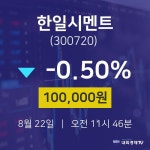 주식그래프 한일시멘트 주가 22일  현재 100000원 