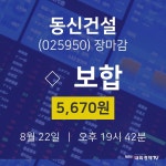 [특징주분석 주가정보]  22일 동신건설 마감증시 5670원...