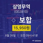 주식종목시세 삼영무역 주가 26일  현재 15950원 