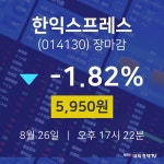 [특징주 종목정보]  26일 한익스프레스 마감증시 5950원...