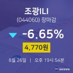 [특징주분석 주가정보]  26일 조광ILI 마감증시 4770원...