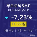[특징주 매매동향]  26일 루트로닉3우C 마감증시 11550원...