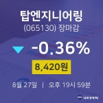 [특징주 주가정보]  27일 탑엔지니어링 마감증시 8420원...