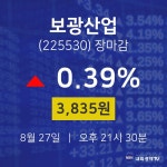 [인기주분석 종목정보] 8월 27일 보광산업 3835원으로 장 마감