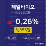오늘증시 제일바이오 주가 28일  현재 3855원