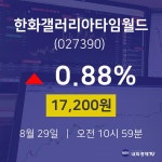 주가그래프 한화갤러리아타임월드 주가 29일  현재 17200원